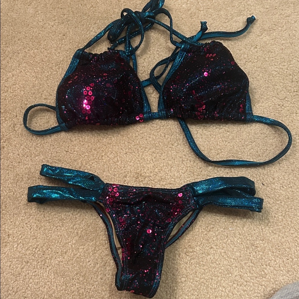 Sequin Bikini Set in Black and Blue